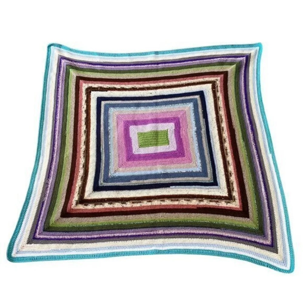 Handmade Crocheted Scrappy Multicolored Lap Blanket - 48